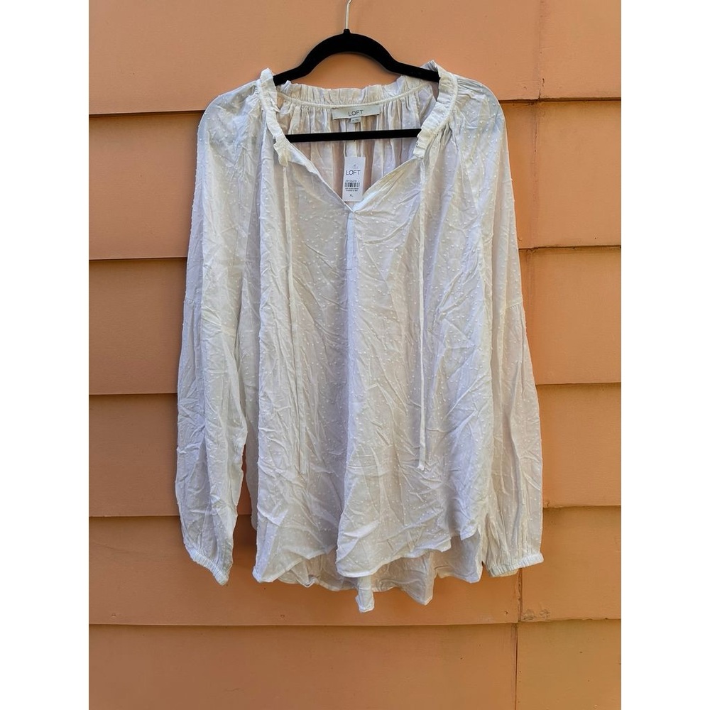 LOFT White Ruffled Blouse Relaxed Fit